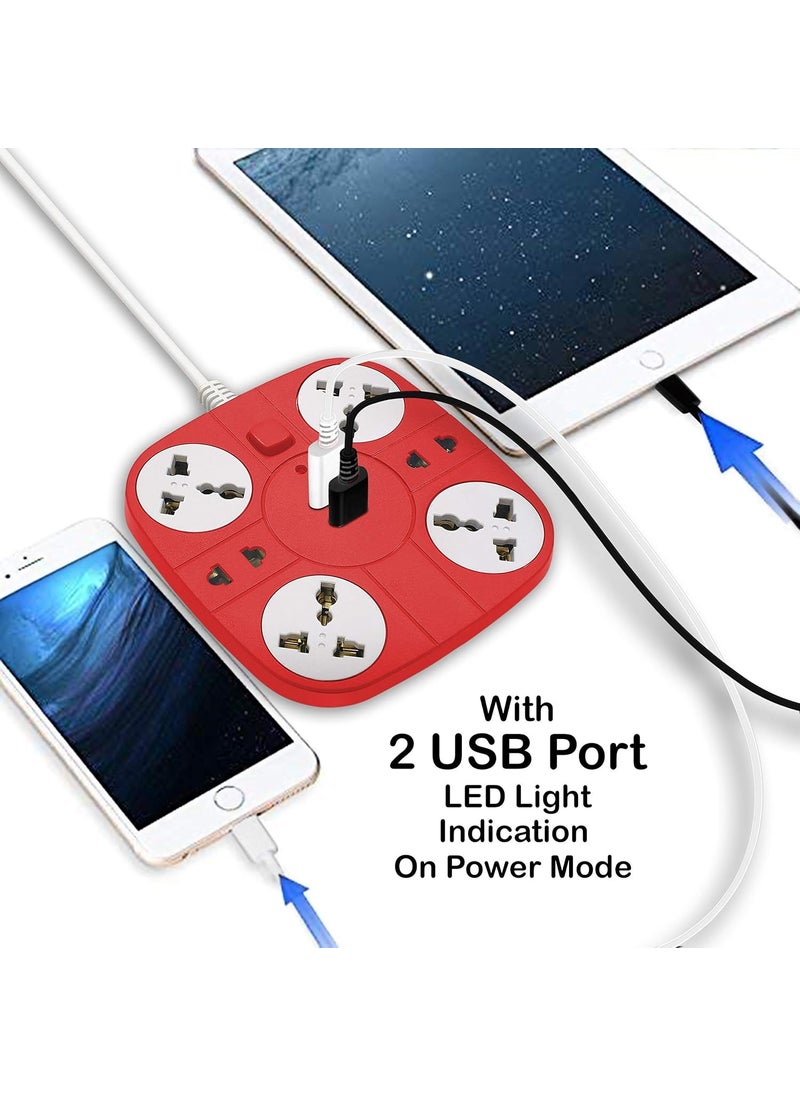 ADDMAX ADDMAX Extension Cord with USB Port 10A 220V5060Hz 6 Outlet with 2 USB PortFire Proof Smart USB Charging PortMultiProtection18 Meter Cord Multi Plug Extension Board for Home Office Red  - Image 4