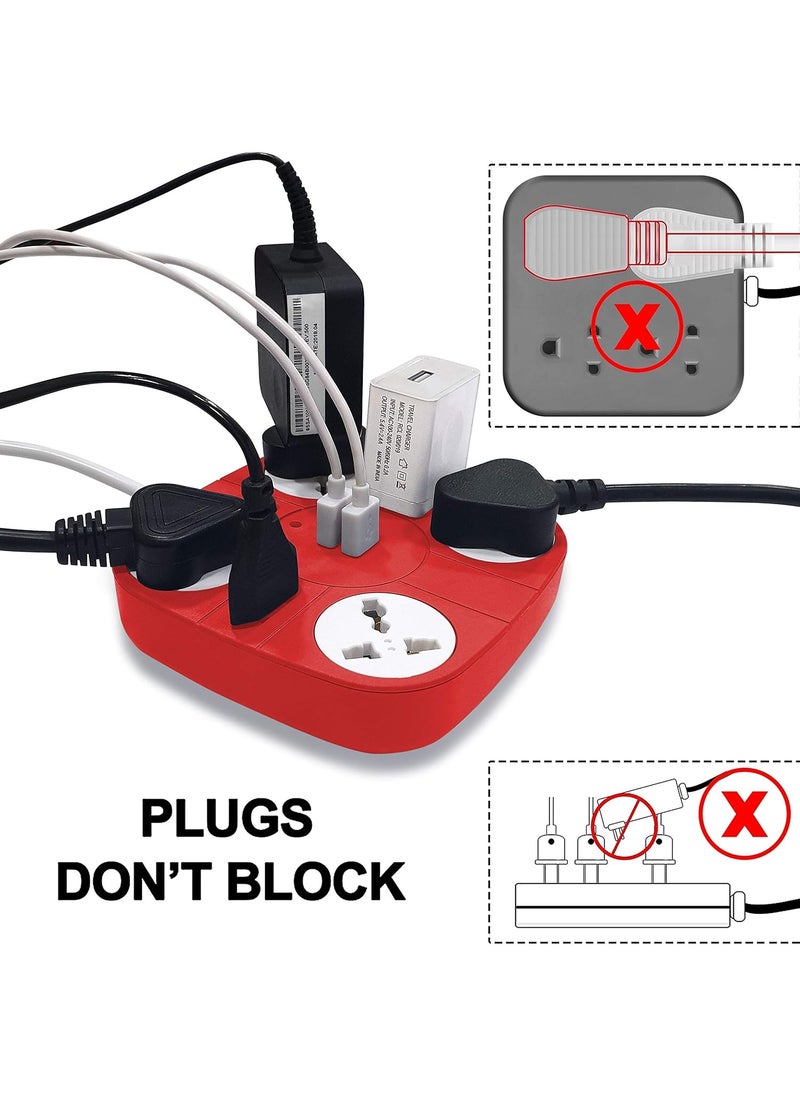 ADDMAX ADDMAX Extension Cord with USB Port 10A 220V5060Hz 6 Outlet with 2 USB PortFire Proof Smart USB Charging PortMultiProtection18 Meter Cord Multi Plug Extension Board for Home Office Red  - Image 2