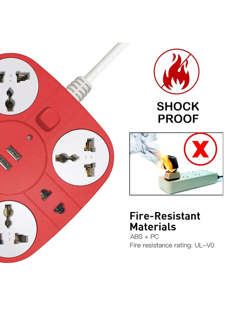 ADDMAX ADDMAX Extension Cord with USB Port 10A 220V5060Hz 6 Outlet with 2 USB PortFire Proof Smart USB Charging PortMultiProtection18 Meter Cord Multi Plug Extension Board for Home Office Red  - Image 3