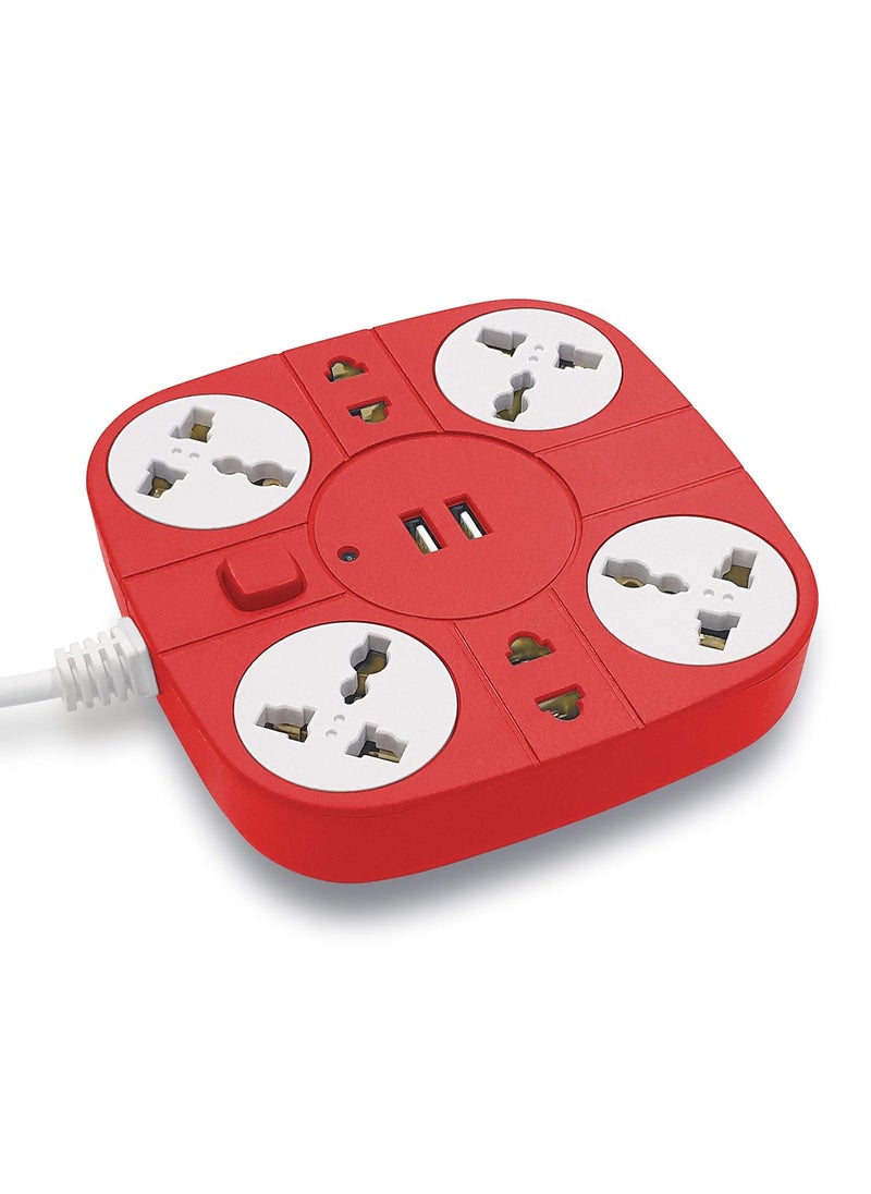 ADDMAX ADDMAX Extension Cord with USB Port 10A 220V5060Hz 6 Outlet with 2 USB PortFire Proof Smart USB Charging PortMultiProtection18 Meter Cord Multi Plug Extension Board for Home Office Red  - Image 1