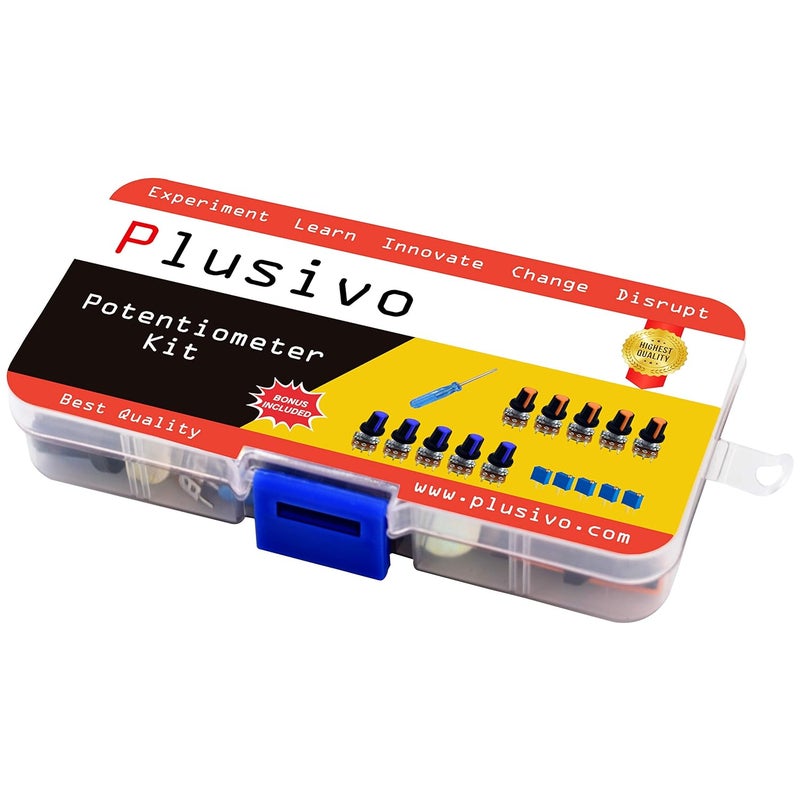 Plusivo Store طقم مقاومات متغيرة 46 قطعة B1K–B1M أوم مقاومة دوارة خطية مع مقابض WH148، مقاومة قابلة للتعديل متعددة الدورات 3296 (1K-100K)، مفك صغير، غسالات وصواميل، طقم مقاومات متغيرة من - Image 4