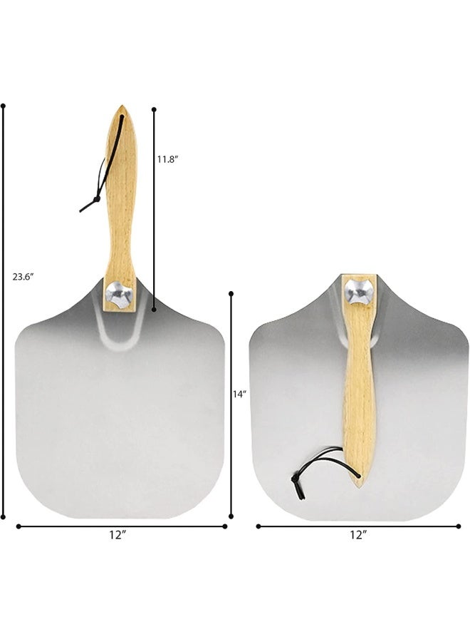 Premify Aluminum Metal Pizza Peel With Foldable Wood Handle For Easy Storage, 12"X14 Inch Professional Pizza Paddle For Baking Homemade Pizza Bread 12"X14" Turning Peel - Image 3