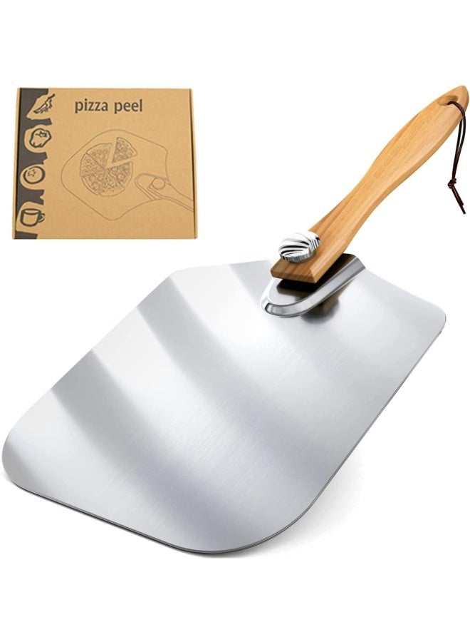 Premify Aluminum Metal Pizza Peel With Foldable Wood Handle For Easy Storage, 12"X14 Inch Professional Pizza Paddle For Baking Homemade Pizza Bread 12"X14" Turning Peel - Image 1