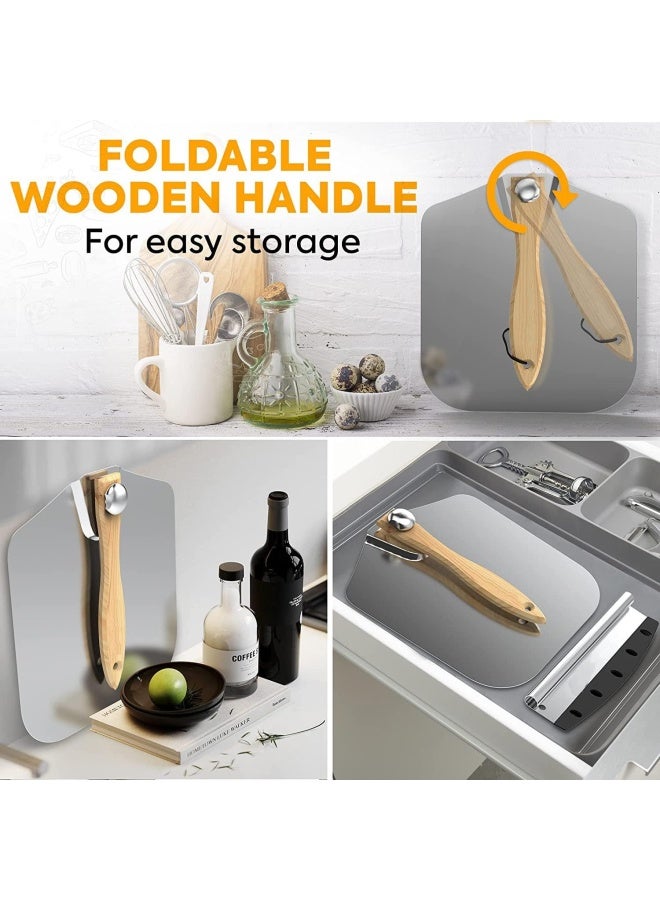 Premify Aluminum Metal Pizza Peel With Foldable Wood Handle For Easy Storage, 12"X14 Inch Professional Pizza Paddle For Baking Homemade Pizza Bread 12"X14" Turning Peel - Image 2