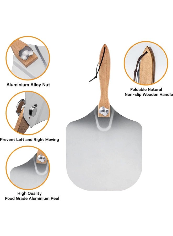 Premify Aluminum Metal Pizza Peel With Foldable Wood Handle For Easy Storage, 12"X14 Inch Professional Pizza Paddle For Baking Homemade Pizza Bread 12"X14" Turning Peel - Image 4