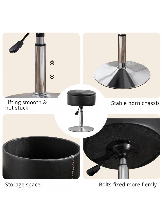 LUE BONA LUE BONA 360°Swivel Vanity Stool Chair for Makeup Room, Height Adjustable Stool for Vanity with Storage, Small Black Faux Leather Vanity Stool for Bathroom, Living Room  - Image 4