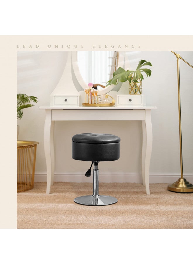 LUE BONA LUE BONA 360°Swivel Vanity Stool Chair for Makeup Room, Height Adjustable Stool for Vanity with Storage, Small Black Faux Leather Vanity Stool for Bathroom, Living Room  - Image 1