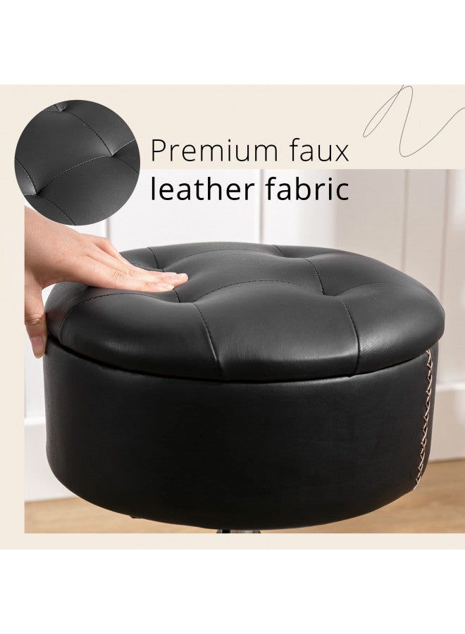 LUE BONA LUE BONA 360°Swivel Vanity Stool Chair for Makeup Room, Height Adjustable Stool for Vanity with Storage, Small Black Faux Leather Vanity Stool for Bathroom, Living Room  - Image 3