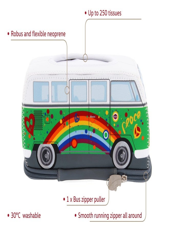 BRISA VW Collection Volkswagen Neoprene Cosmetic Napkin Dispenser Paper Tissue Box for Bathroom in T1 Bus Campervan Design (Peace/Green) - Image 2