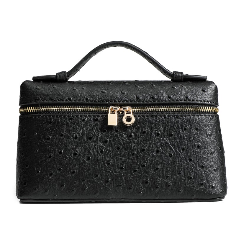 Rejolly Crossbody Bag for Women Small Pouch Top-Handle Leather Bag Designer Shoulder Handbag Quiet Luxury Trendy Purse (Ostrich Black (Gold Hardware)) - Image 1