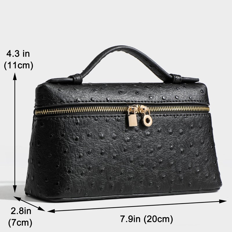Rejolly Crossbody Bag for Women Small Pouch Top-Handle Leather Bag Designer Shoulder Handbag Quiet Luxury Trendy Purse (Ostrich Black (Gold Hardware)) - Image 2