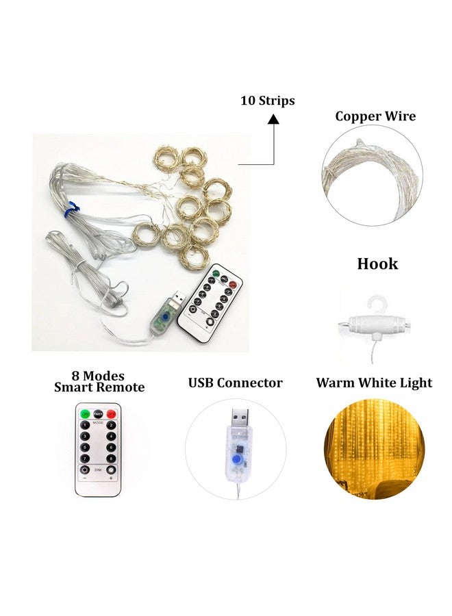 fizzytech Window Curtain String Light Resin 300 LED 8 Lighting Modes Dimmable Fairy Lights Remote Control USB Powered Lights of Home Decoration, Diwali House Party Wedding Decor (Warm White) - Image 3