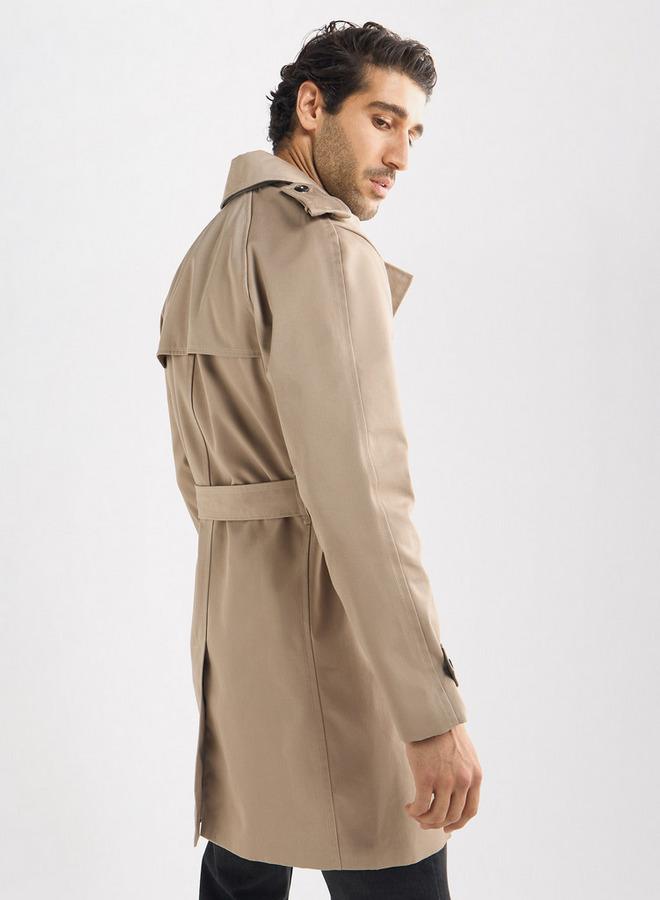 سبلاش فيڤ معطف ترنش بحزام وجيوب وياقة بشق - Image 3