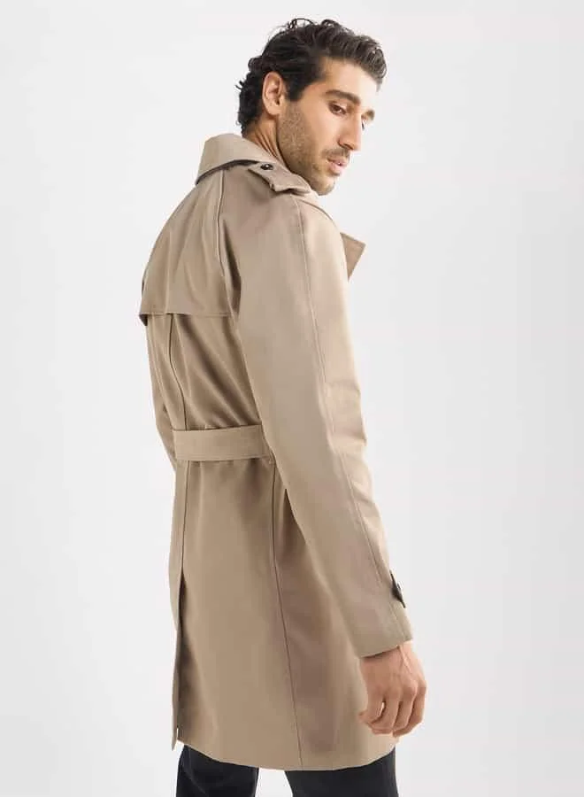 Splash FAV Belt Detail Trench Coat with Pockets and Notch Lapel