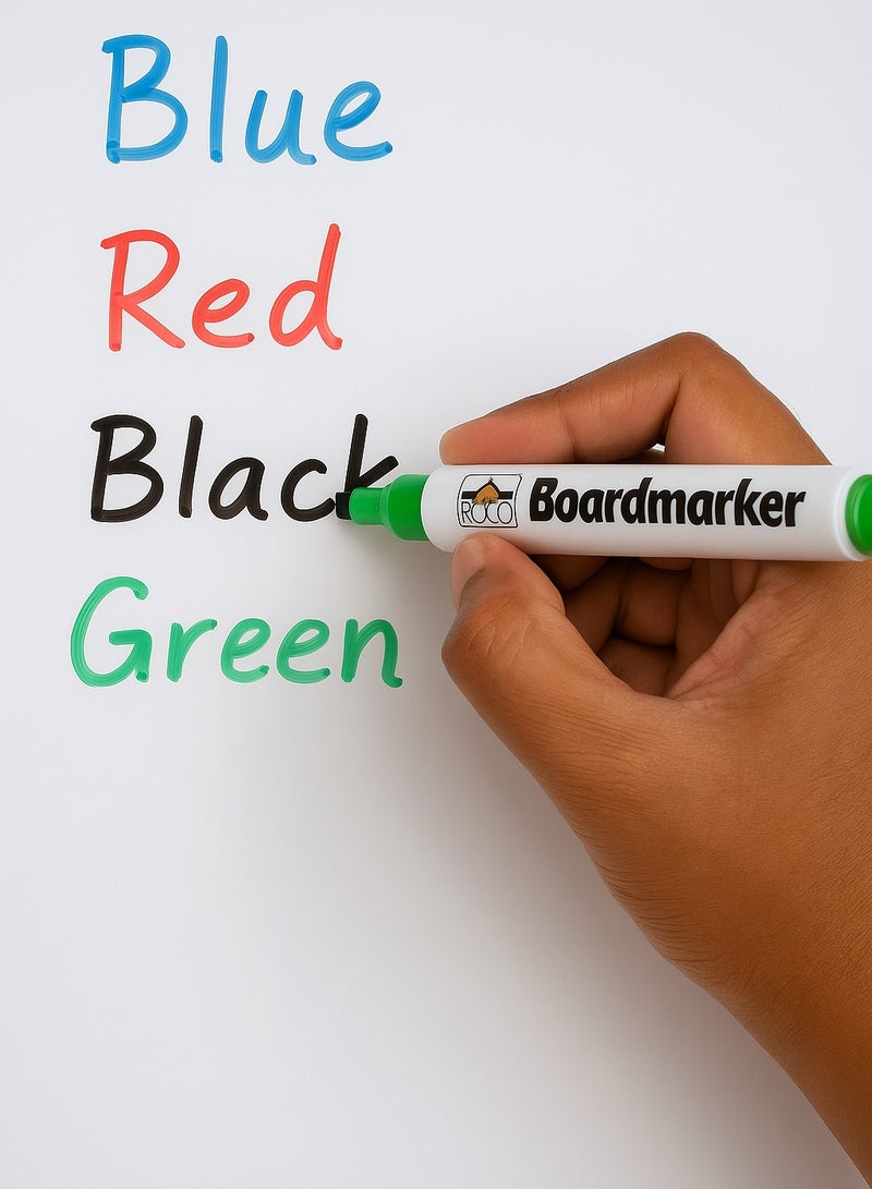 روكو مجموعة أقلام سبورة روكو – ٦ ألوان (رأس مشطوف، قابل للمسح الجاف، للسبورة البيضاء، صنع في اليابان، حبر غير سام) - Image 2