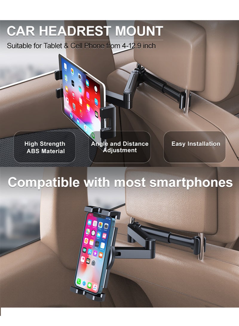 X-level Tablet Holder for Car, Ipad Car Holder Back Seat Road Trip Essentials for Kids Suitable for 4-12.9" Devices, 3 in 1 Tablet Holder Backseat Camping Car Organizer Back Seat Headrest iPad Mount - Black - Image 2