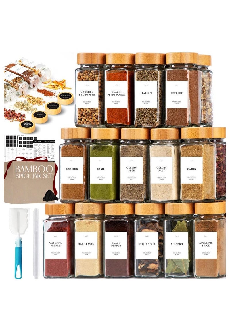 XiuWoo 36 Pack Glass Spice Jars with Label with Bamboo Lids Set, Empty Clear Glass Spice Bottles with Shaker Lids, Airtight Kitchen Seasoning Organizer Jars, Herb Seasoning Containers with Labels  - Image 1