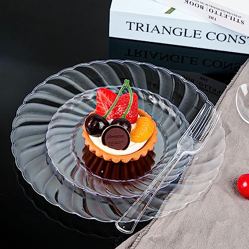 FOCUSLINE 100 Count 6 Inch Clear Plastic Plates, Disposable Heavy Duty Salad Dessert Plates- Premium Hard Plastic Plate Fancy Disposable Clear Plate for Weddings, Parties and Events - Image 2