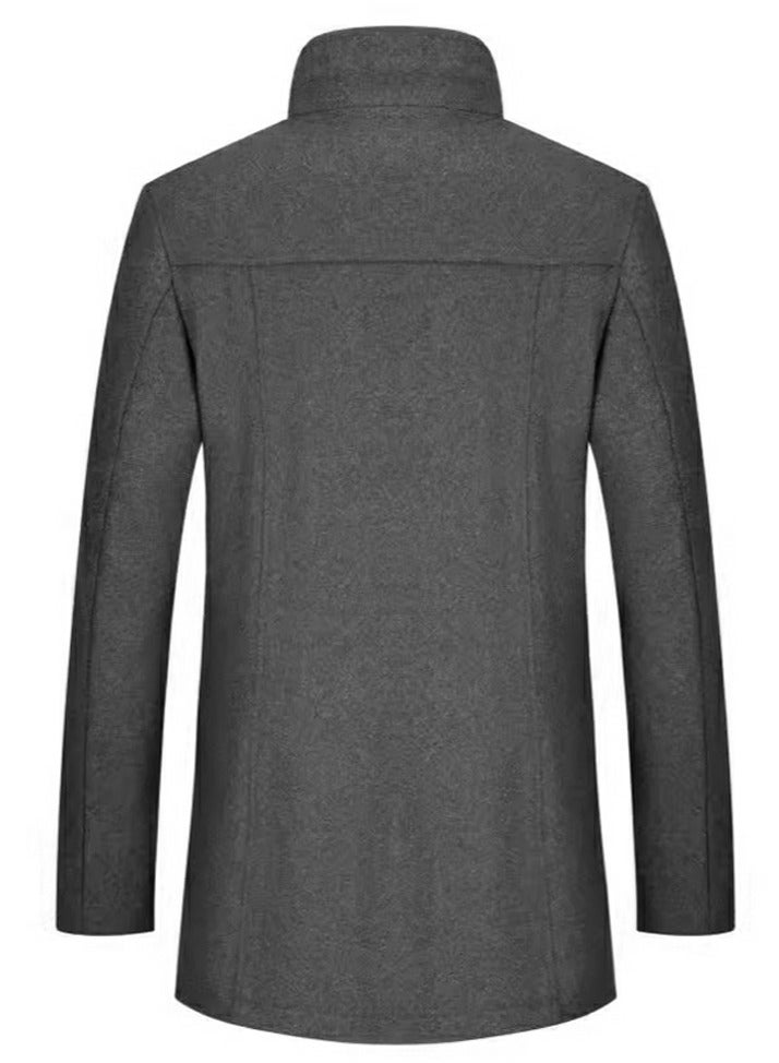 Loquat Men's Double Collar Wool Blend Coat Winter Thick Trench Jacket Grey  - Image 2