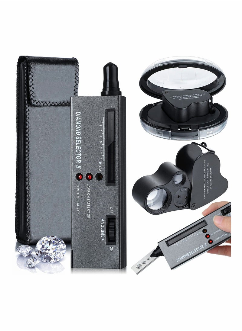 High Accuracy Diamond Tester Jewelry Diamond Detector Gem Diamond Tester Pen 30x 60x Illuminated Jewelry Eye Loupe Mini LED Foldable Magnifying Jewelry Distinguish Tool - Image 1