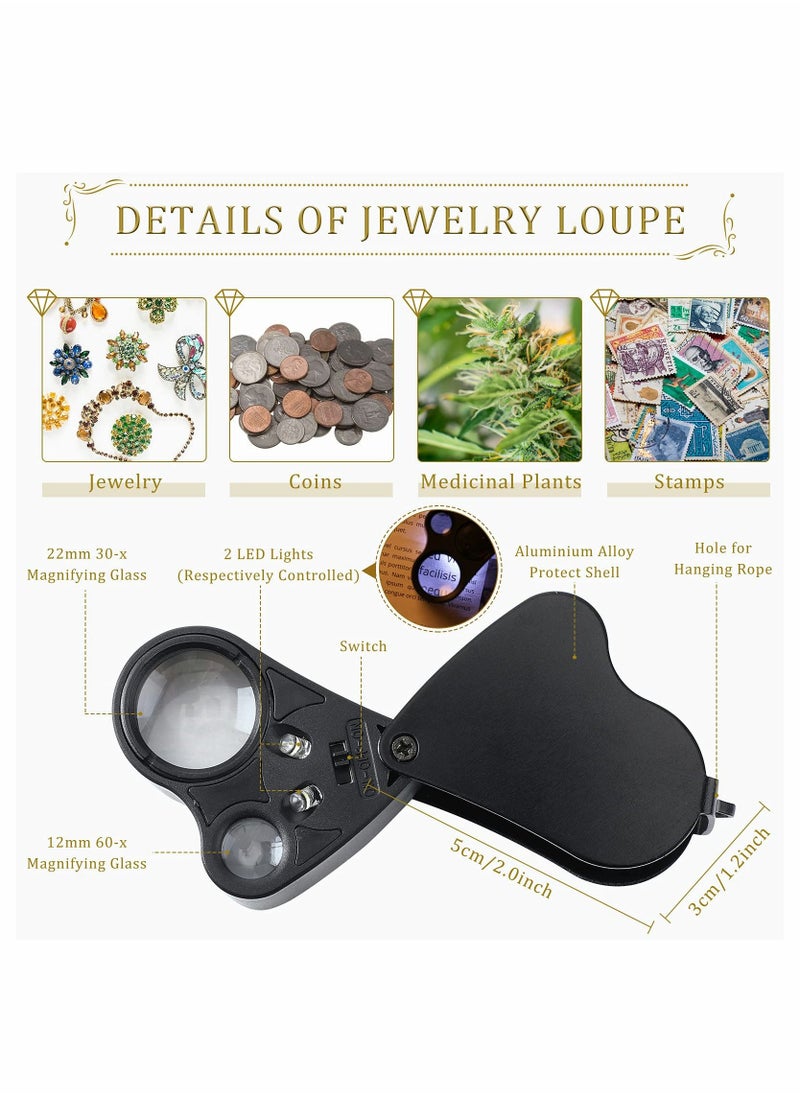 High Accuracy Diamond Tester Jewelry Diamond Detector Gem Diamond Tester Pen 30x 60x Illuminated Jewelry Eye Loupe Mini LED Foldable Magnifying Jewelry Distinguish Tool - Image 4