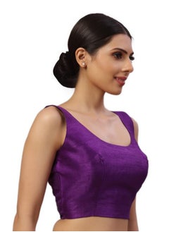 Studio Shringaar Studio Shringaar Women's Readymade Art Silk Sleeveless Saree Blouse (Purple, 42)  - Image 4