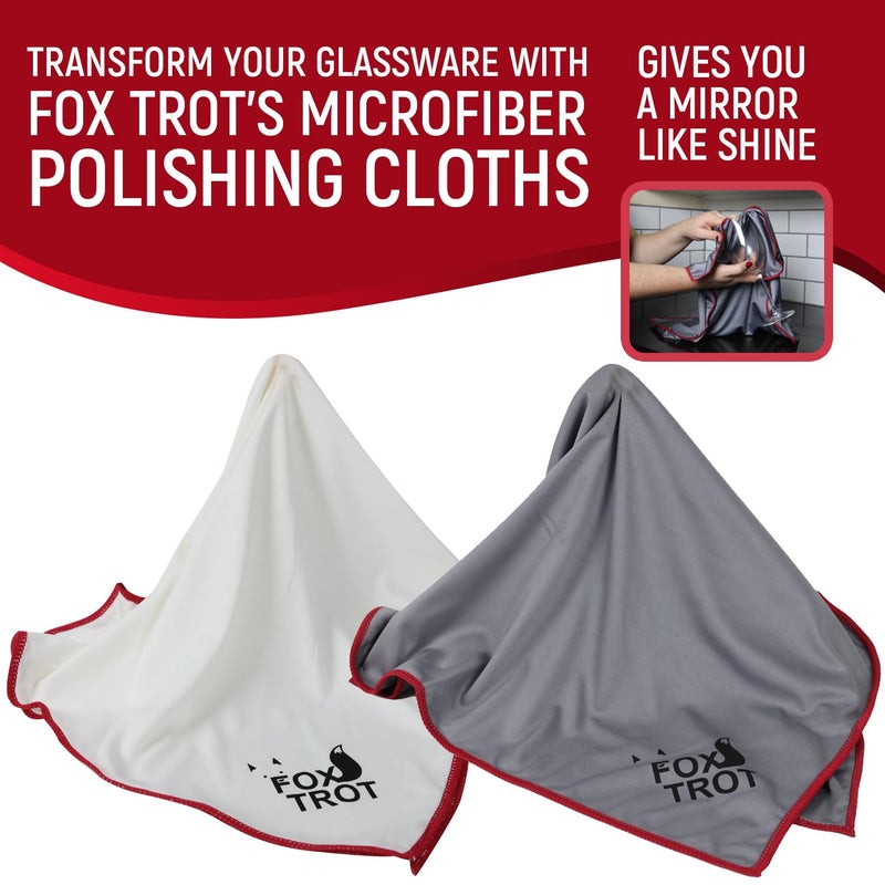 Fox Trot Large Microfiber Polishing Cloths (2 Pack White | Gray) | Streak Free, Lint Free Shine and Clarity for Wine Glasses, Stemware and More - Image 3