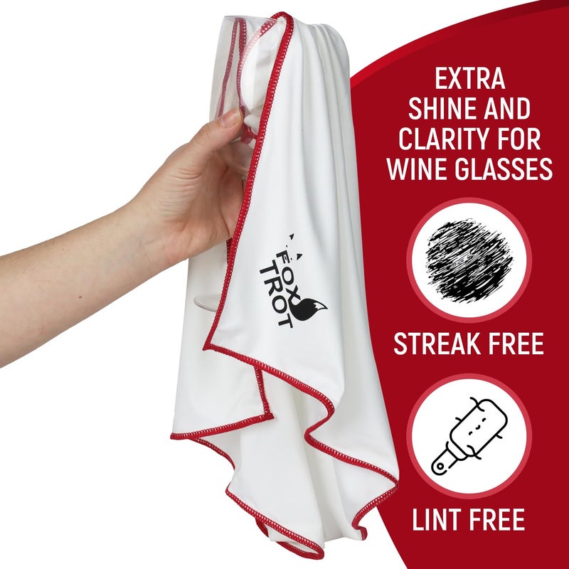 Fox Trot Large Microfiber Polishing Cloths (2 Pack White | Gray) | Streak Free, Lint Free Shine and Clarity for Wine Glasses, Stemware and More - Image 4