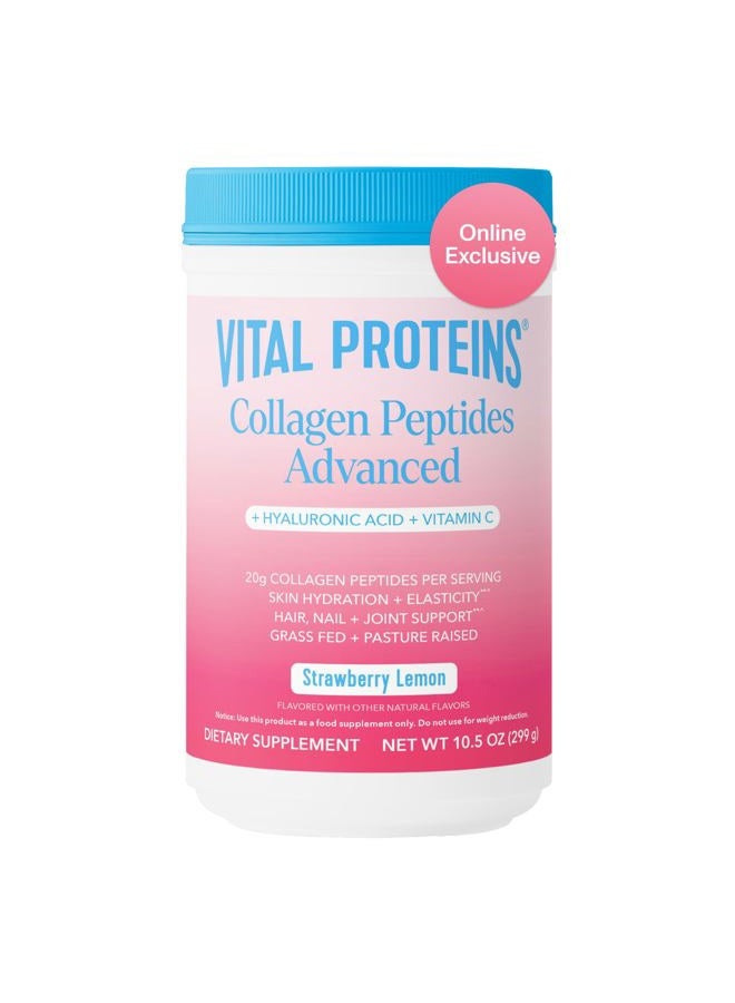 Vital Proteins Collagen Peptides Advanced, Hydrolyzed Peptides with Hyaluronic Acid and Vitamin C - Strawberry Lemon Flavor Powder, 10.5oz - Image 1