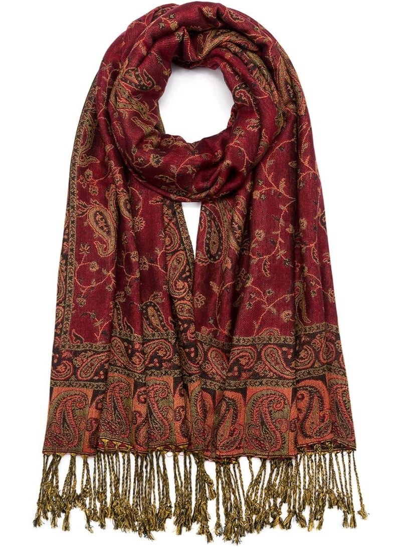 شال باشمينا ناعم من الحرير قابل للاستخدام على الوجهين (لون أخضر+أحمر) - Image 1