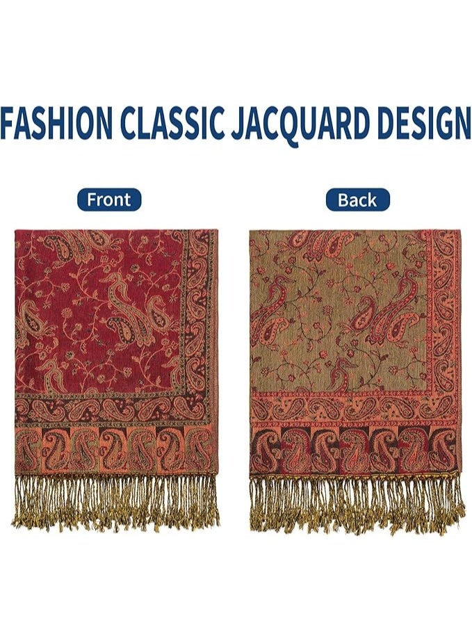 شال باشمينا ناعم من الحرير قابل للاستخدام على الوجهين (لون أخضر+أحمر) - Image 4