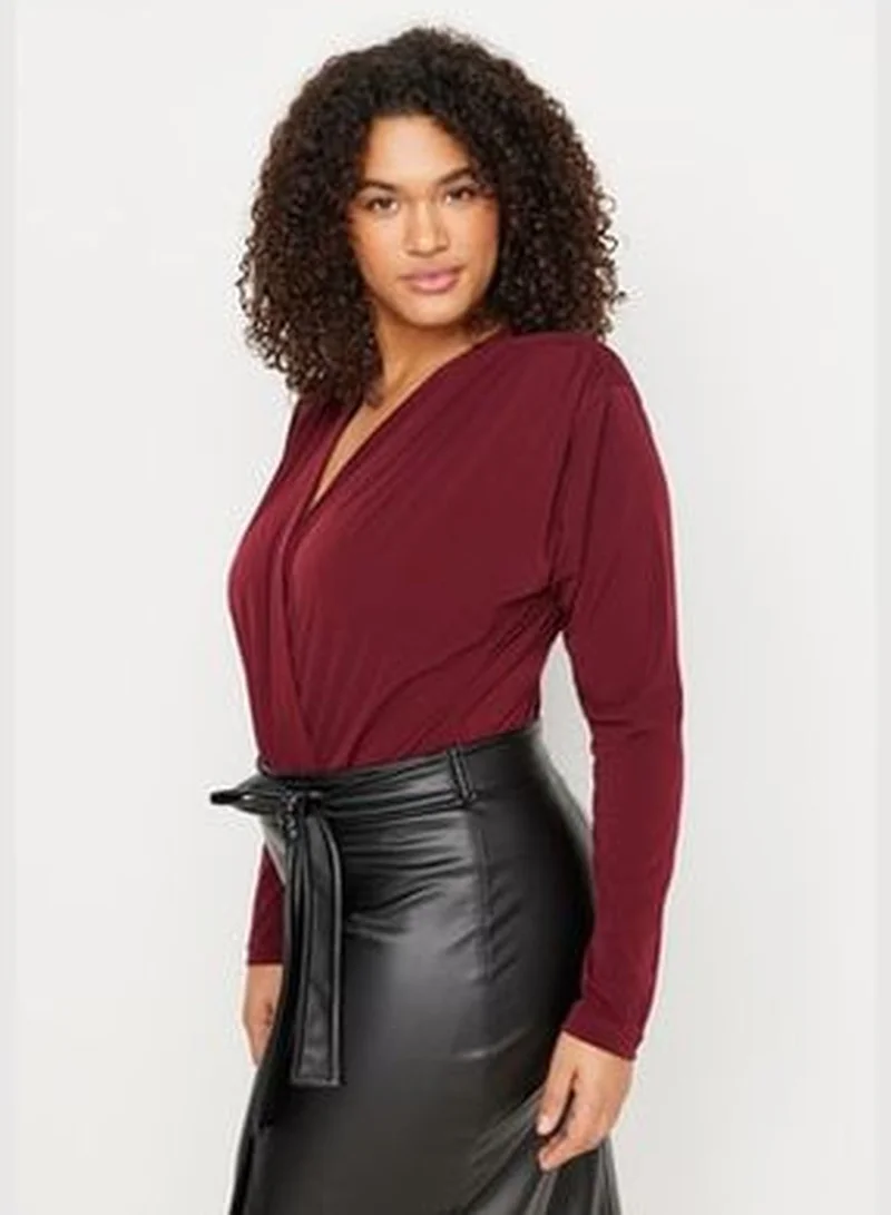 trendyol Burgundy Knitted Padding Double Breasted Bodybuilding With Snap Button TBBAW23CS00014
