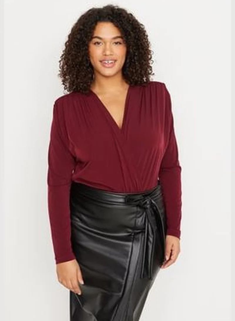 trendyol Burgundy Knitted Padding Double Breasted Bodybuilding With Snap Button TBBAW23CS00014
