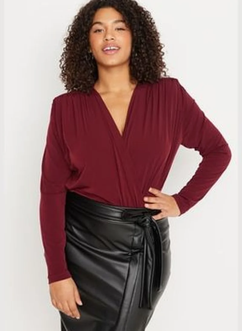 trendyol Burgundy Knitted Padding Double Breasted Bodybuilding With Snap Button TBBAW23CS00014
