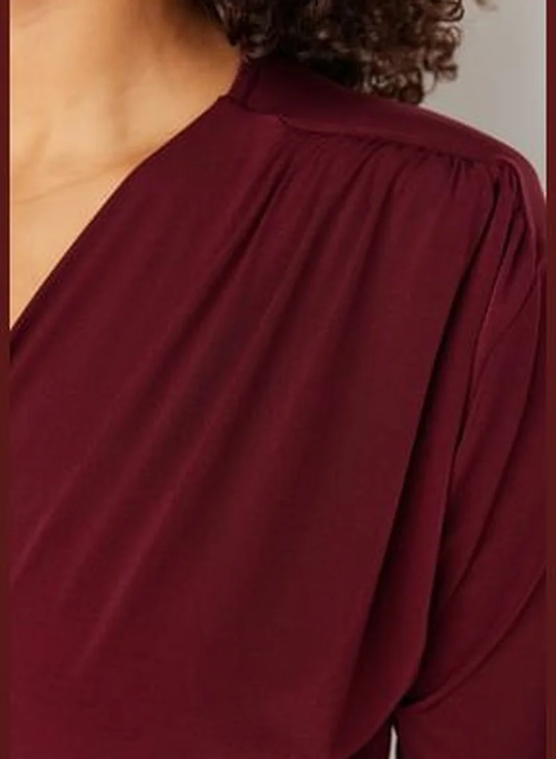 trendyol Burgundy Knitted Padding Double Breasted Bodybuilding With Snap Button TBBAW23CS00014