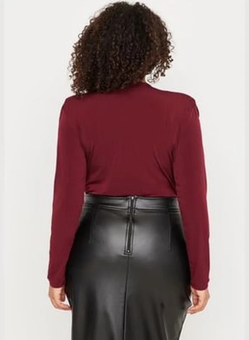 trendyol Burgundy Knitted Padding Double Breasted Bodybuilding With Snap Button TBBAW23CS00014