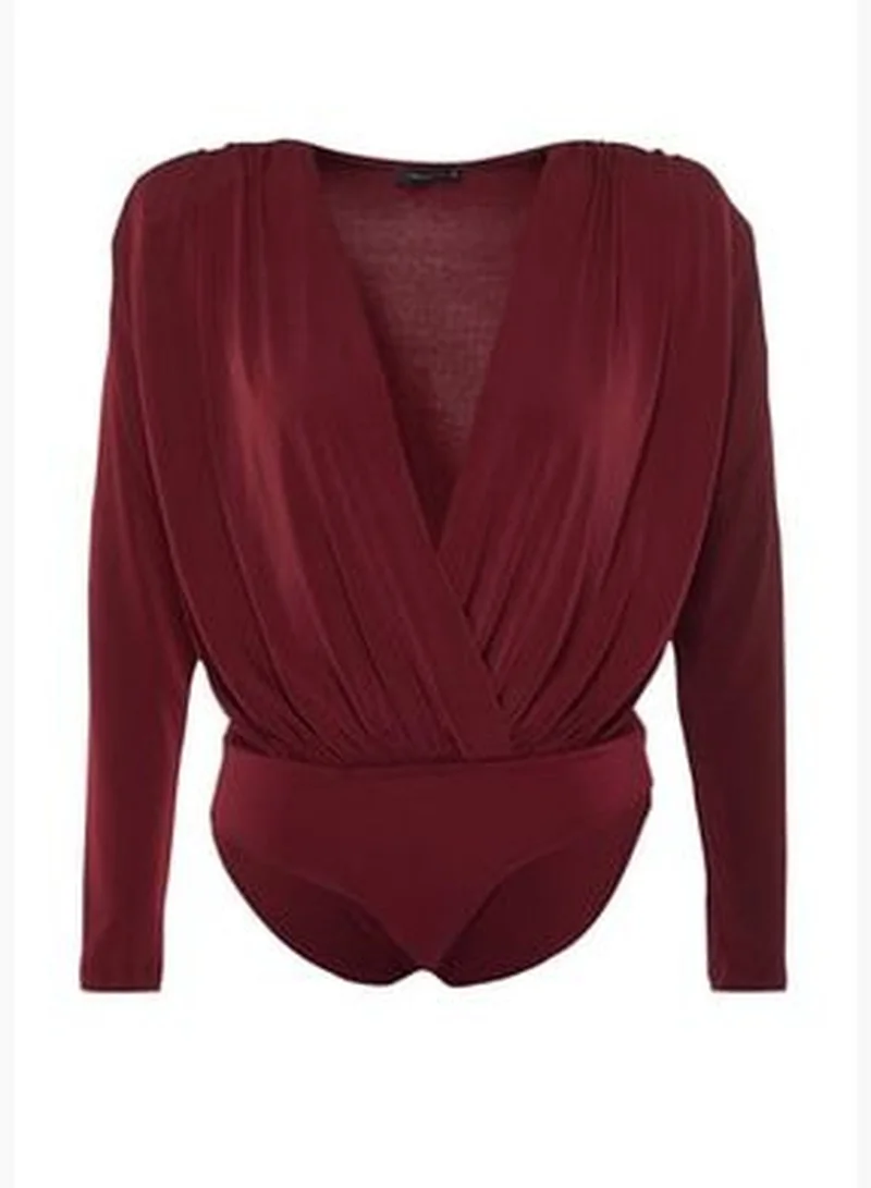 trendyol Burgundy Knitted Padding Double Breasted Bodybuilding With Snap Button TBBAW23CS00014