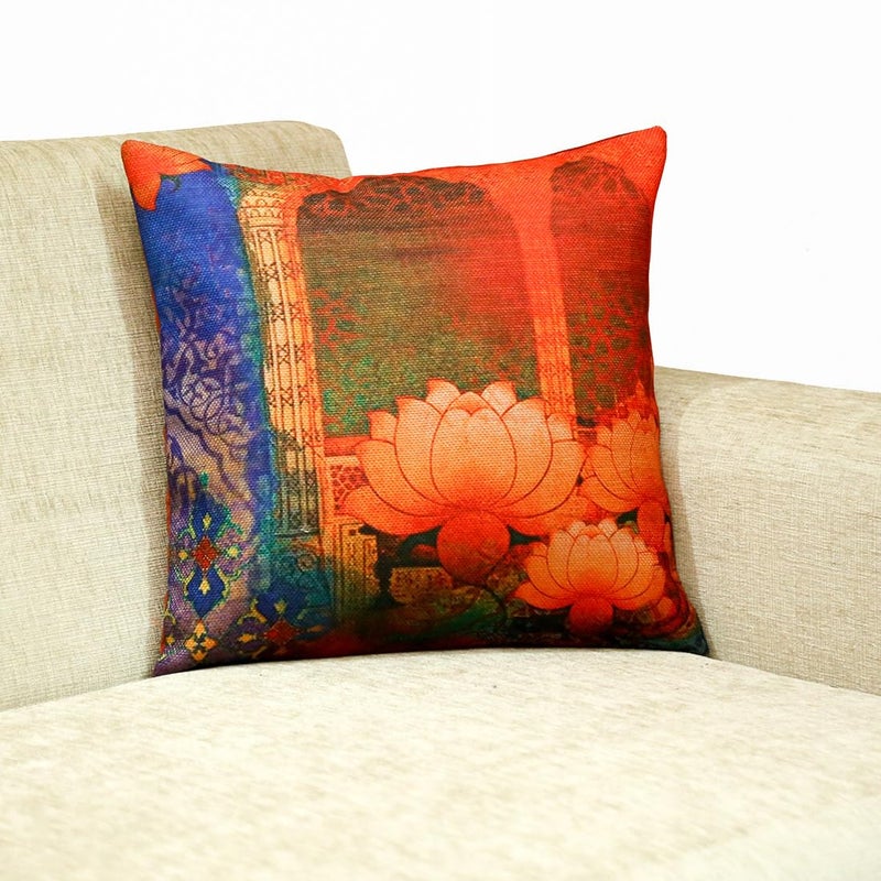 Belive-Me BeliveMe Digital Print Lotus Flower Jute Large Floral Cushion Covers Set of 2 Pieces for Sofa 24 x 24inch 60 x60 cm Multicolour  - Image 4