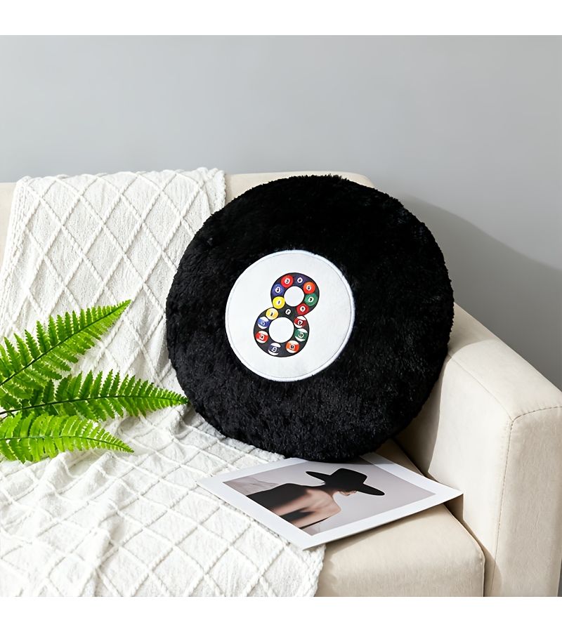 Black 8 Ball Billiard Pillow Soft Fluffy Decor For Dorm Living Room Accent Unisex Gift - Image 2