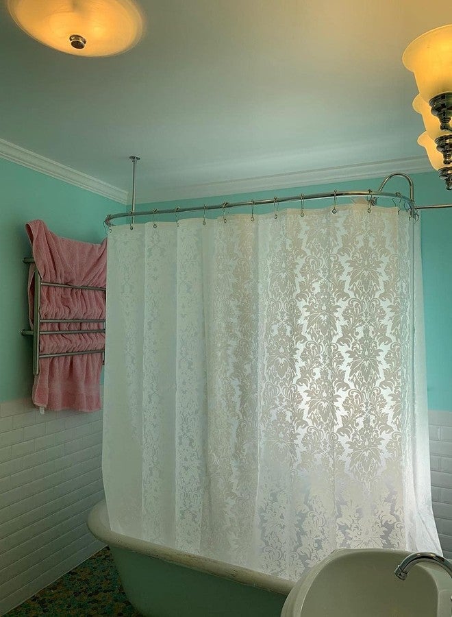 De-Mediocre Clawfoot Tub Shower Curtain 180x60 Inch Damask Lace Shower Liner All Warp Around Extra Wide Heavy Duty Vinyl Bath Curtain for Clawfoot Bathroom PEVA Waterproof Liner 36 Metal Hooks Tub - Image 2