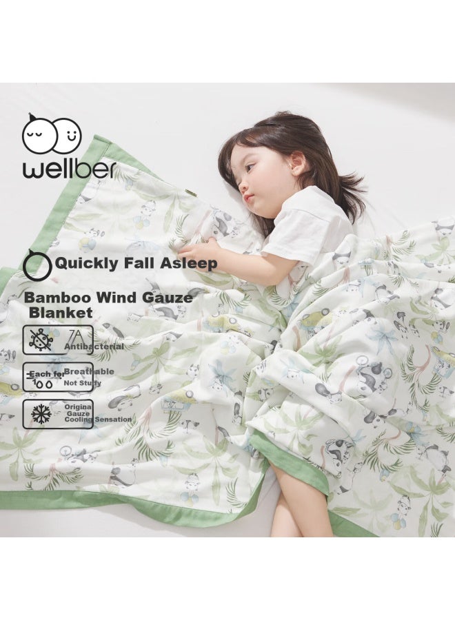 Wellber Children's Summer Cooling Quilt, Infant And Toddler Kindergarten Baby Four-layer Skin-friendly Breathable Antibacterial Nap Blanket, Garden Pattern 1*1.4m - Image 1