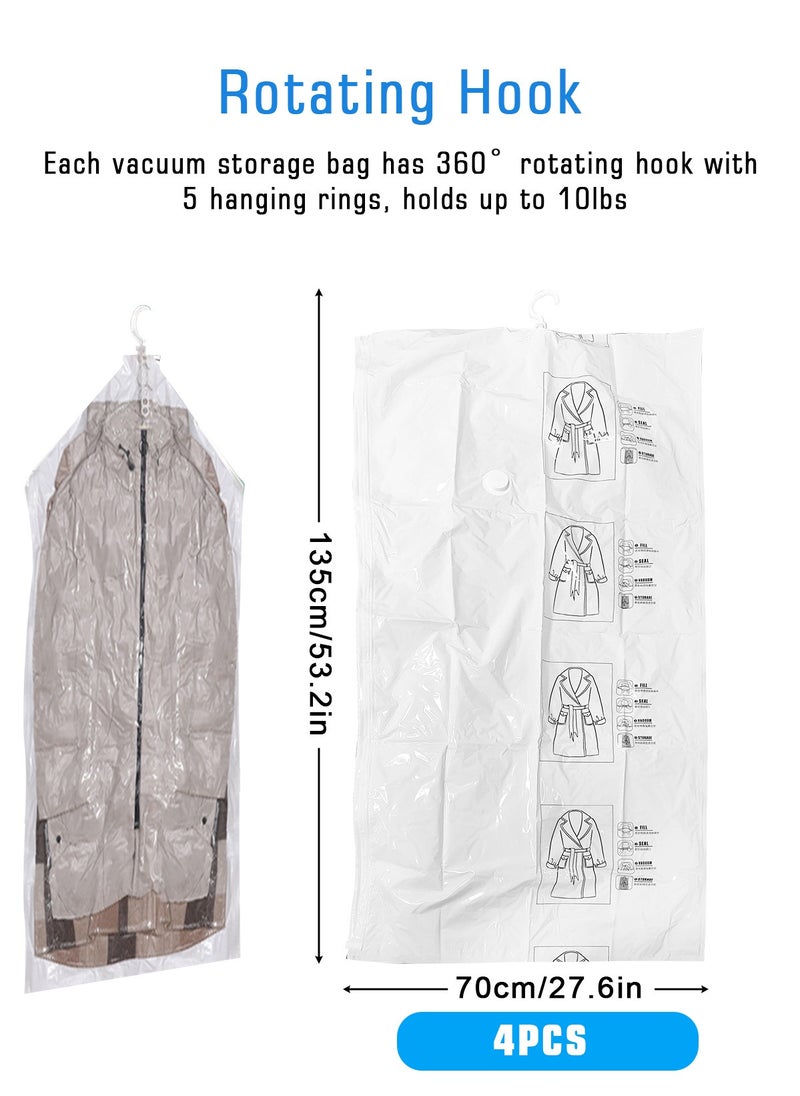 HomarKet 4 Pack Hanging Vacuum Storage Bag Reusable Space Saver Compressed Bag with Hangers Space Saver Bag for Clothing, Suits and Jackets, Closet Organizers with Electrical  Pump (Include 4-Pieces 135x70cm/53.2x27.6 inch)  - Image 2
