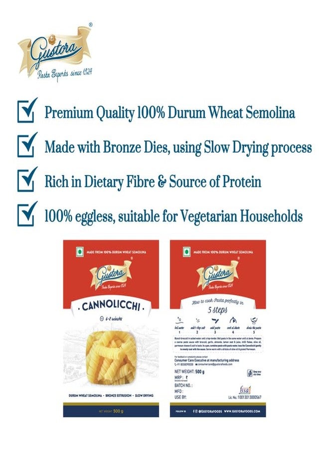 Gustora Durum Wheat Semolina Cannolicchi Pasta 500g | Vegetarian Pasta | Zero Cholestrol | Non Trans-Fat | Rich in Fibre & Protein - 500G - Image 5