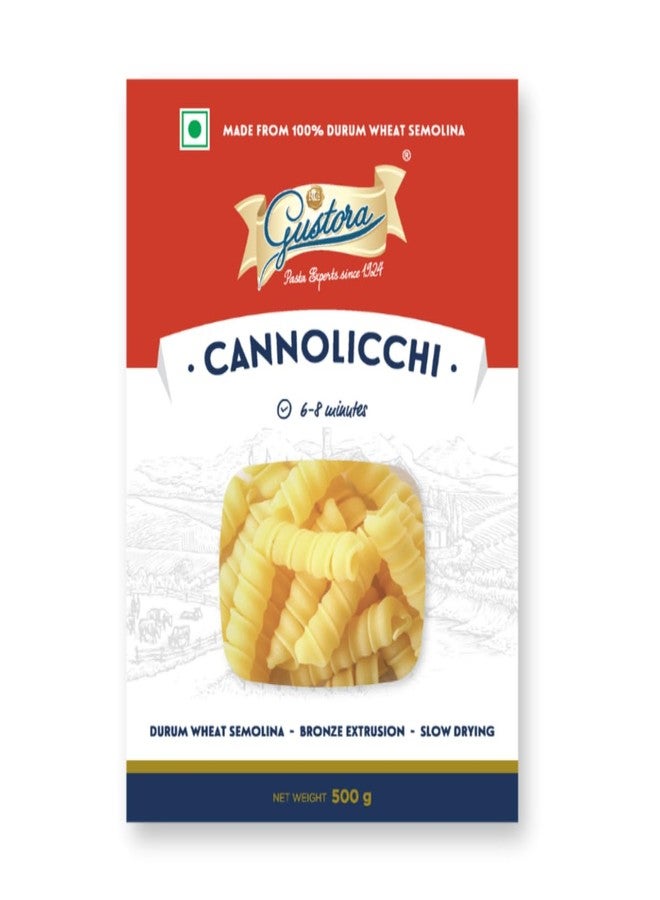 Gustora Durum Wheat Semolina Cannolicchi Pasta 500g | Vegetarian Pasta | Zero Cholestrol | Non Trans-Fat | Rich in Fibre & Protein - 500G - Image 1