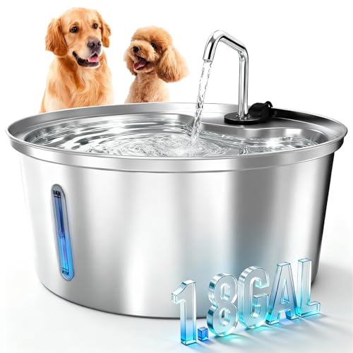 Pawccoli Dog Water Fountain Stainless Steel, 7L/1.8Gal Pet Fountain Water Bowl with Multi-Filtration & Deeper Drinking Aera, Large cat Water Fountain with Water Window & LED, Ultra-Quiet - Image 1