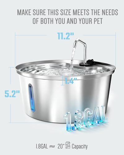 Pawccoli Dog Water Fountain Stainless Steel, 7L/1.8Gal Pet Fountain Water Bowl with Multi-Filtration & Deeper Drinking Aera, Large cat Water Fountain with Water Window & LED, Ultra-Quiet - Image 4