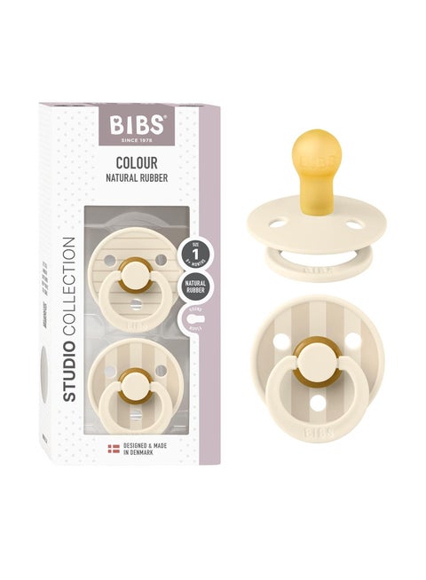 BIBS Pacifier Studio Colour Natural Latex Round Nipple Size 1 (0-6 months) PACK of 2 Pin Ivory Vanilla Mix