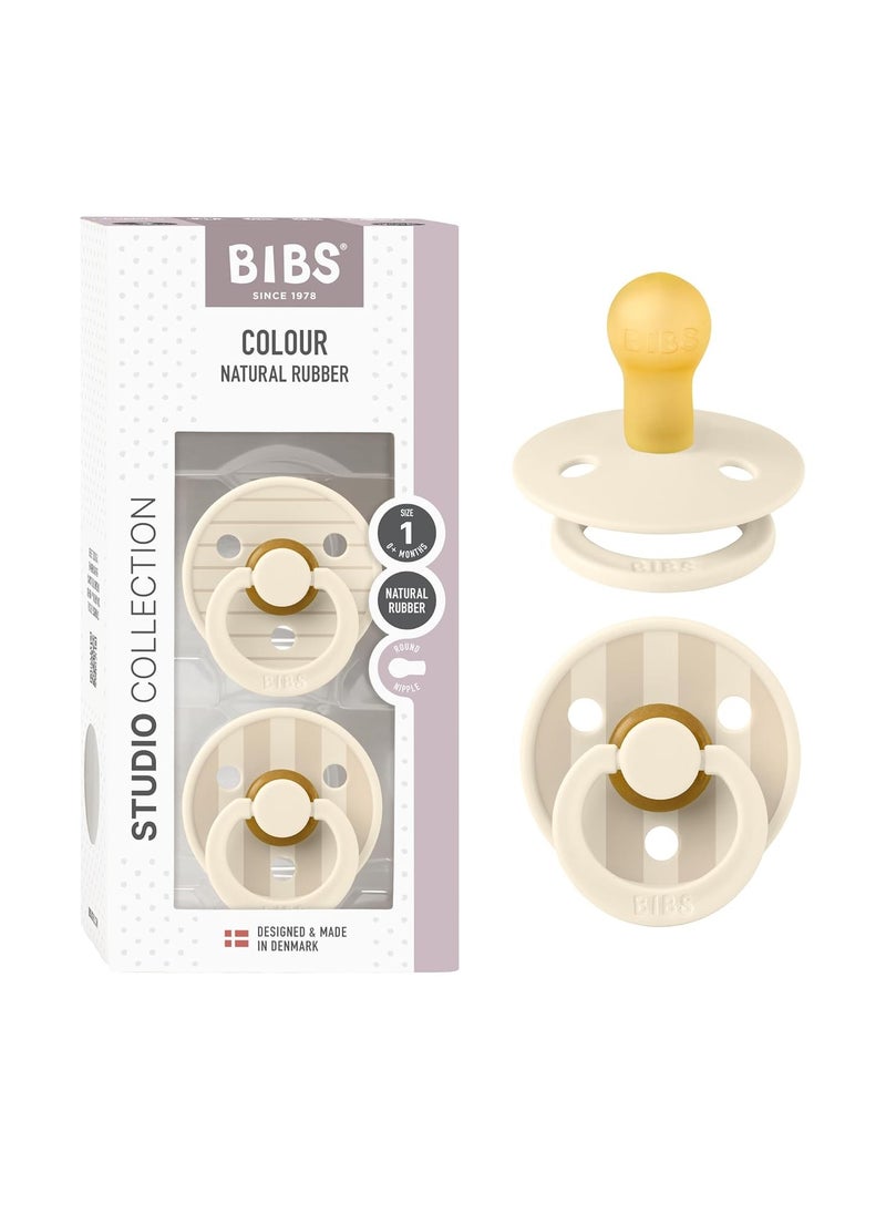 بيبس Pacifier Studio Colour 2 PACK Pin Round Nipple Latex Size 1 (0-6 months) Ivory Vanilla Mix  - Image 1