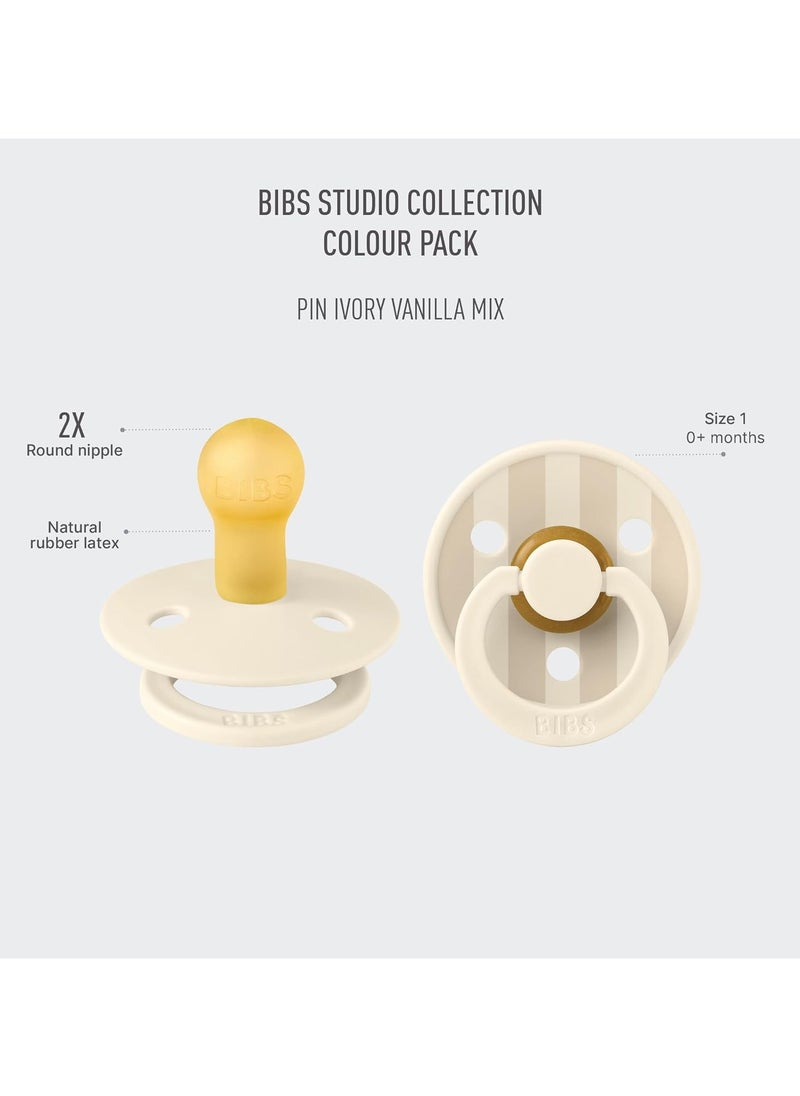 بيبس Pacifier Studio Colour 2 PACK Pin Round Nipple Latex Size 1 (0-6 months) Ivory Vanilla Mix  - Image 3
