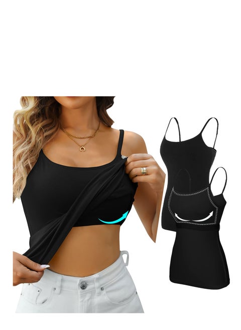 Mesery Bundle Of (2) Shelf Bra Camisoles Adjustable Spaghetti Strap Tank Tops Scoop Neck Layer Cami